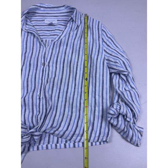 Calypso St Barth Striped Linen Blend Button Front Tie Hem Top Blouse Small - Picture 7 of 8